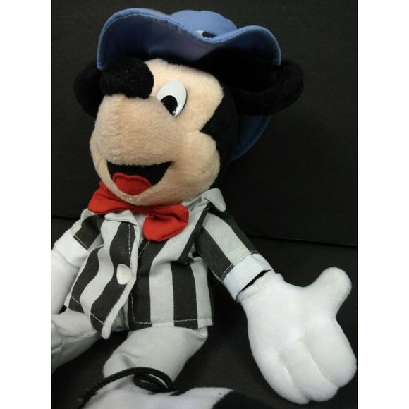 Disney Mickey Mouse 9" Striped Black/Gray Showman Outfit Hat and Shoes Plush Toy - Picture 8 of 12